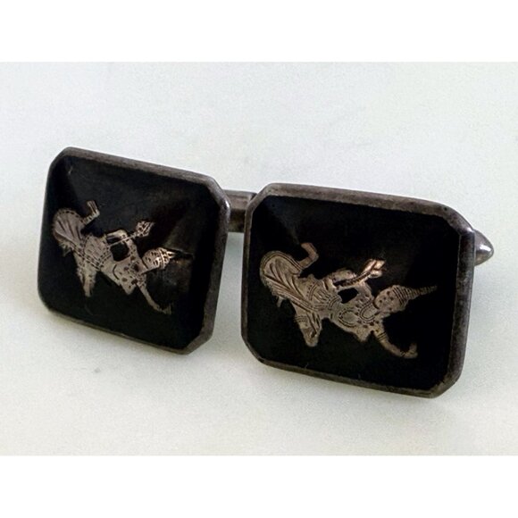 Vintage 40's Siam Sterling Niello Enamel Princess Cufflinks - Picture 10 of 10